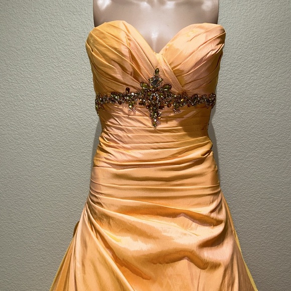 Tiffany Designs Peach Crystal Prom/Pageant Dress - Picture 2 of 16